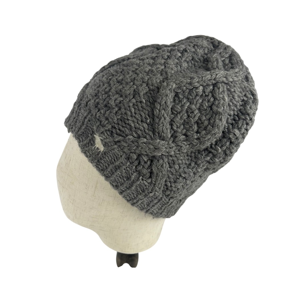 Abercrombie Fitch Y2K Fisherman Cable Knit Beanie Hat Gray One‎ Size Wool Winter - Picture 6 of 6